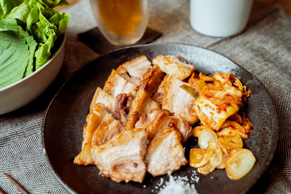 サムギョプサルと焼きキムチ